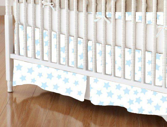 Mini Crib Skirt - Pastel Blue Stars Woven
