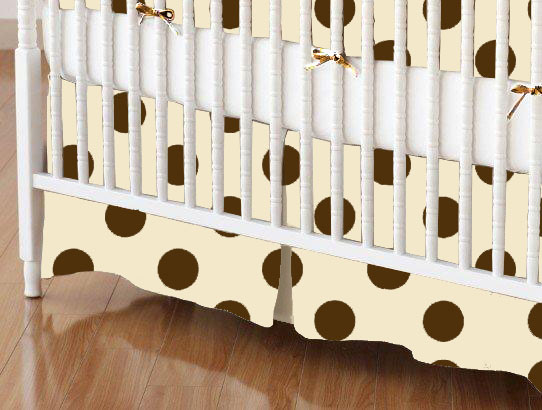Crib Skirt - Brown Polka Dots Cream Woven 28x52