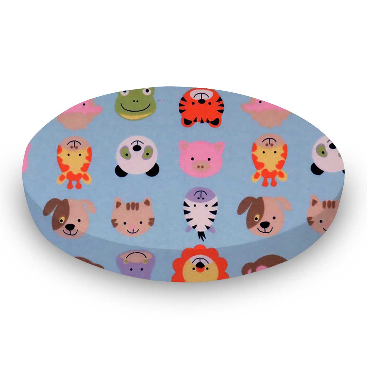 Round Crib - Animal Faces Blue - 45`` Fitted