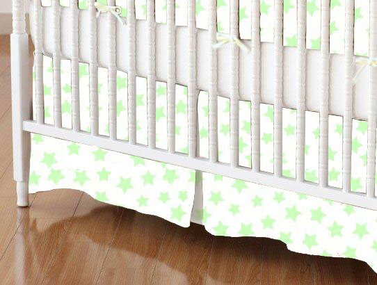 Mini Crib Skirt - Pastel Green Stars Woven 