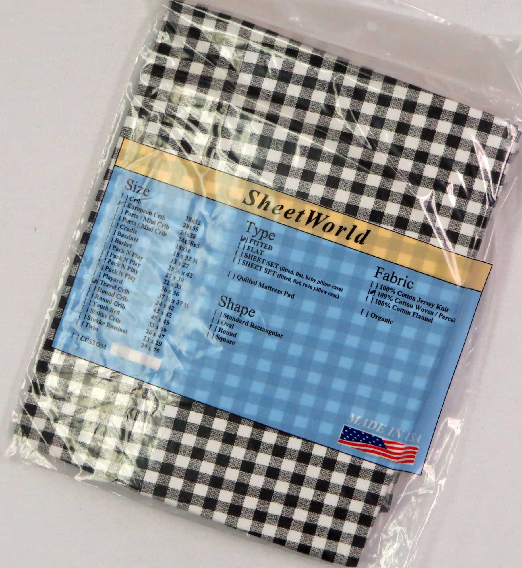 Black White Check Cotton Percale Travel Lite Playard Sheet - Fits BabyBjorn 24 x 42