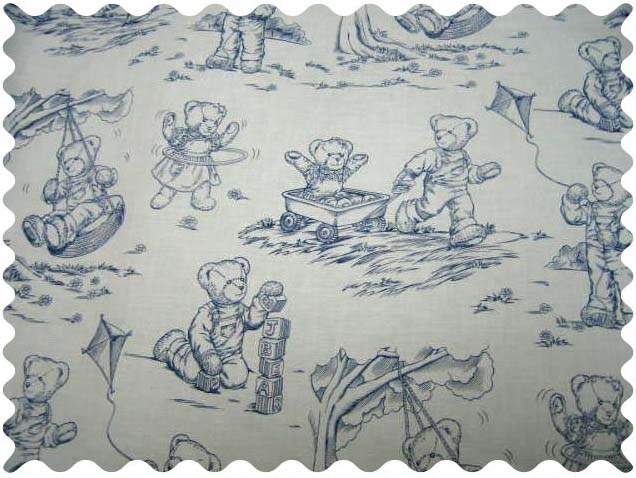 Blue Teddy Toile Fabric - 100% Cotton - 29 x 42 inches