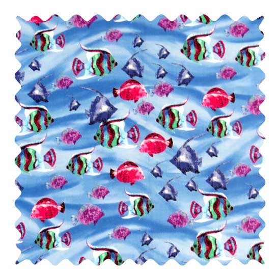 Exotic Fish Blue Fabric - 100% Cotton - 14 x 36 inches