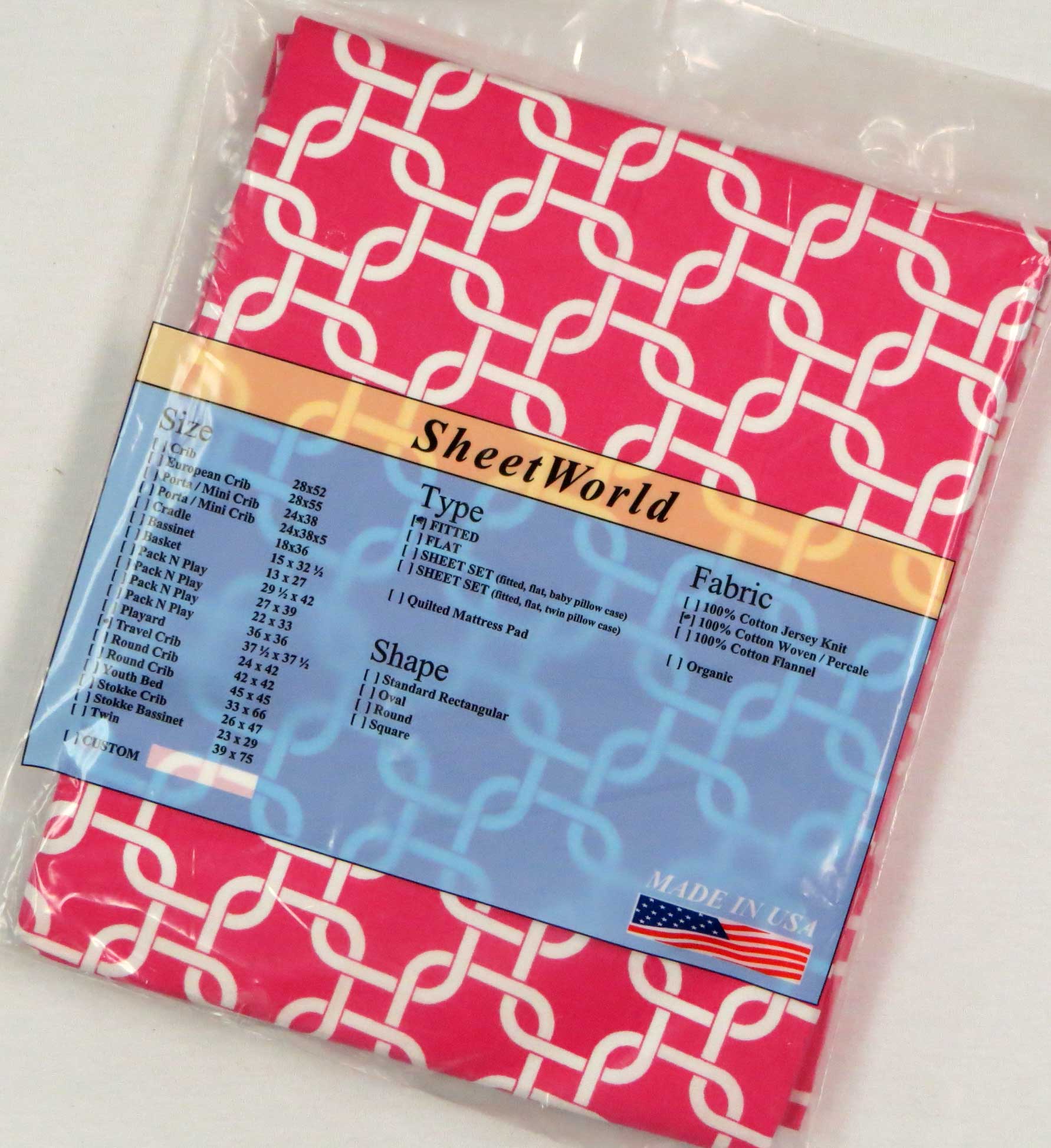 Pink Links Cotton Percale Travel Lite Playard Sheet - Fits BabyBjorn 24 x 42